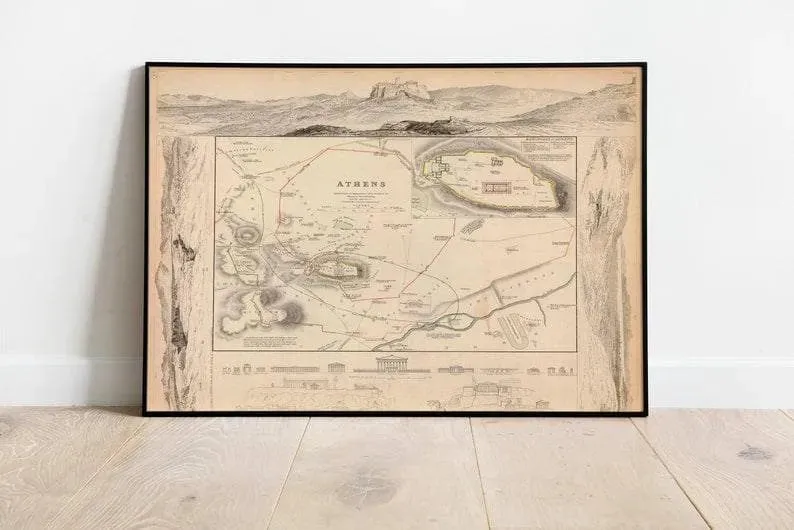 Athens City Map Wall Print| Framed Map Wall Decor