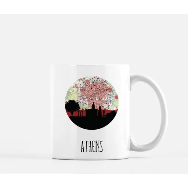Athens, Georgia city skyline with vintage Athens map