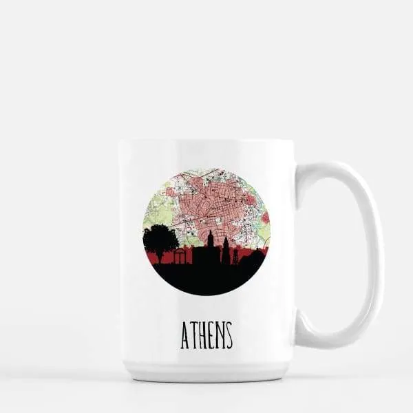 Athens, Georgia city skyline with vintage Athens map