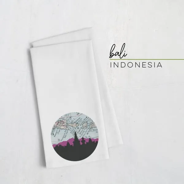 Bali, Indonesia city skyline with vintage Bali map