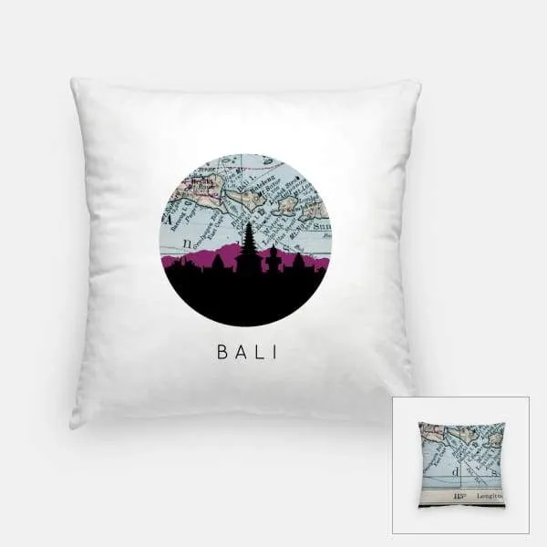 Bali, Indonesia city skyline with vintage Bali map