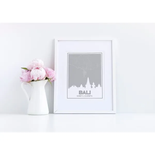 Bali, Indonesia road map and skyline