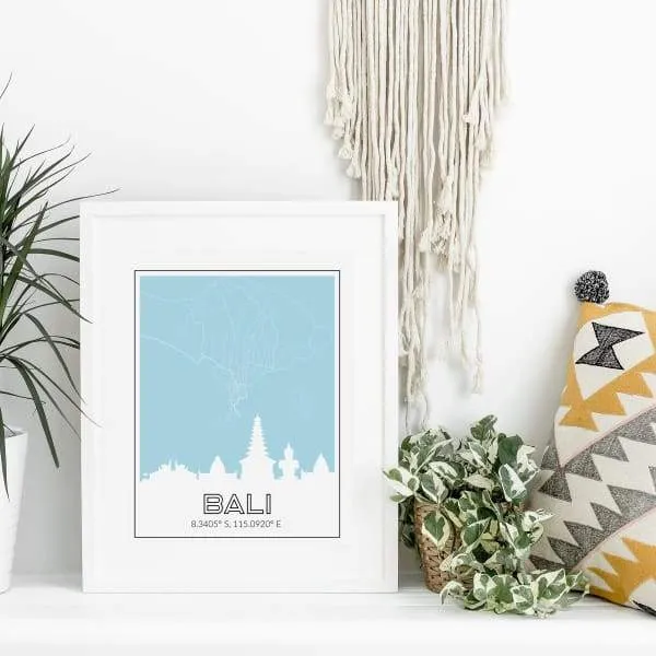 Bali, Indonesia road map and skyline