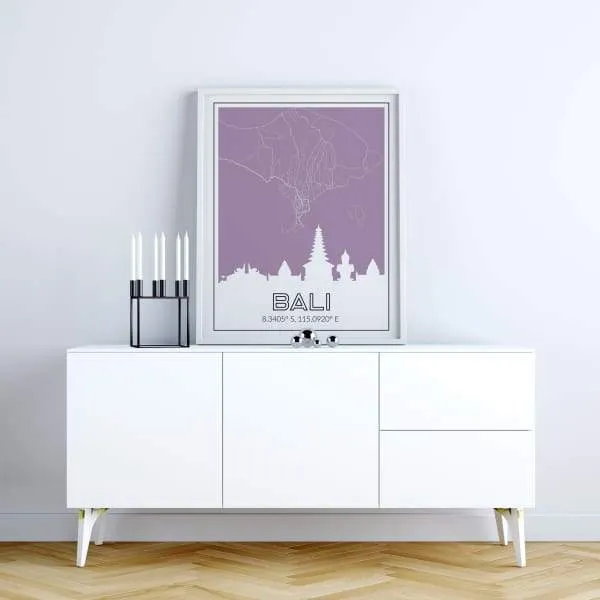 Bali, Indonesia road map and skyline