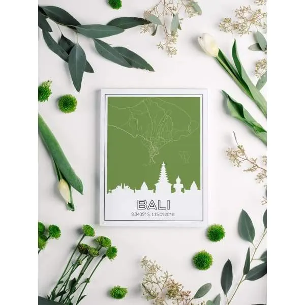 Bali, Indonesia road map and skyline