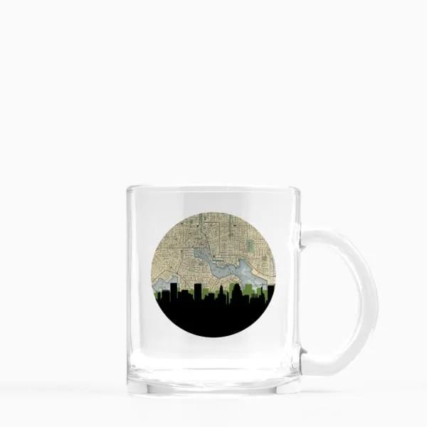 Baltimore, Maryland city skyline with vintage Baltimore map