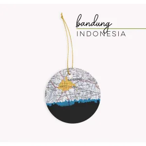 Bandung, Indonesia city skyline with vintage Bandung map