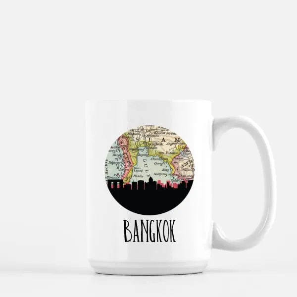 Bangkok, Thailand city skyline with vintage Bangkok map