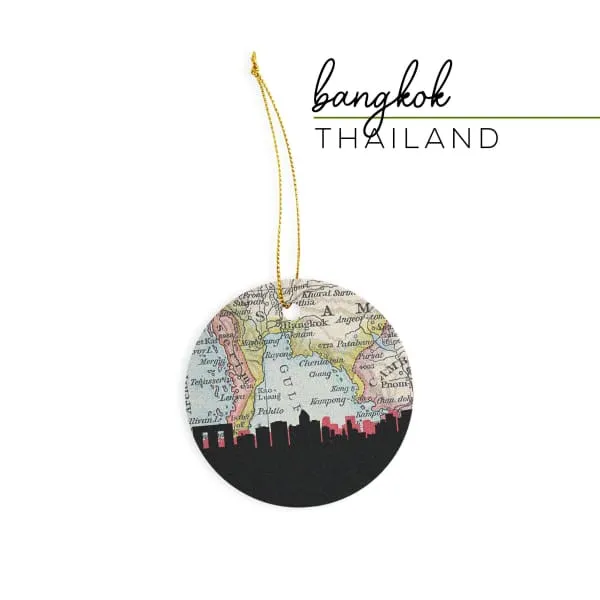 Bangkok, Thailand city skyline with vintage Bangkok map