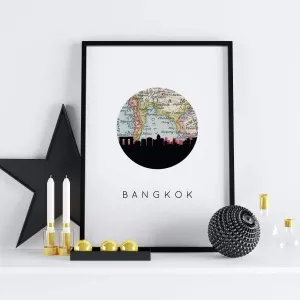 Bangkok, Thailand city skyline with vintage Bangkok map