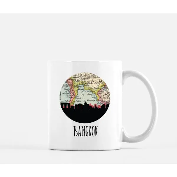 Bangkok, Thailand city skyline with vintage Bangkok map