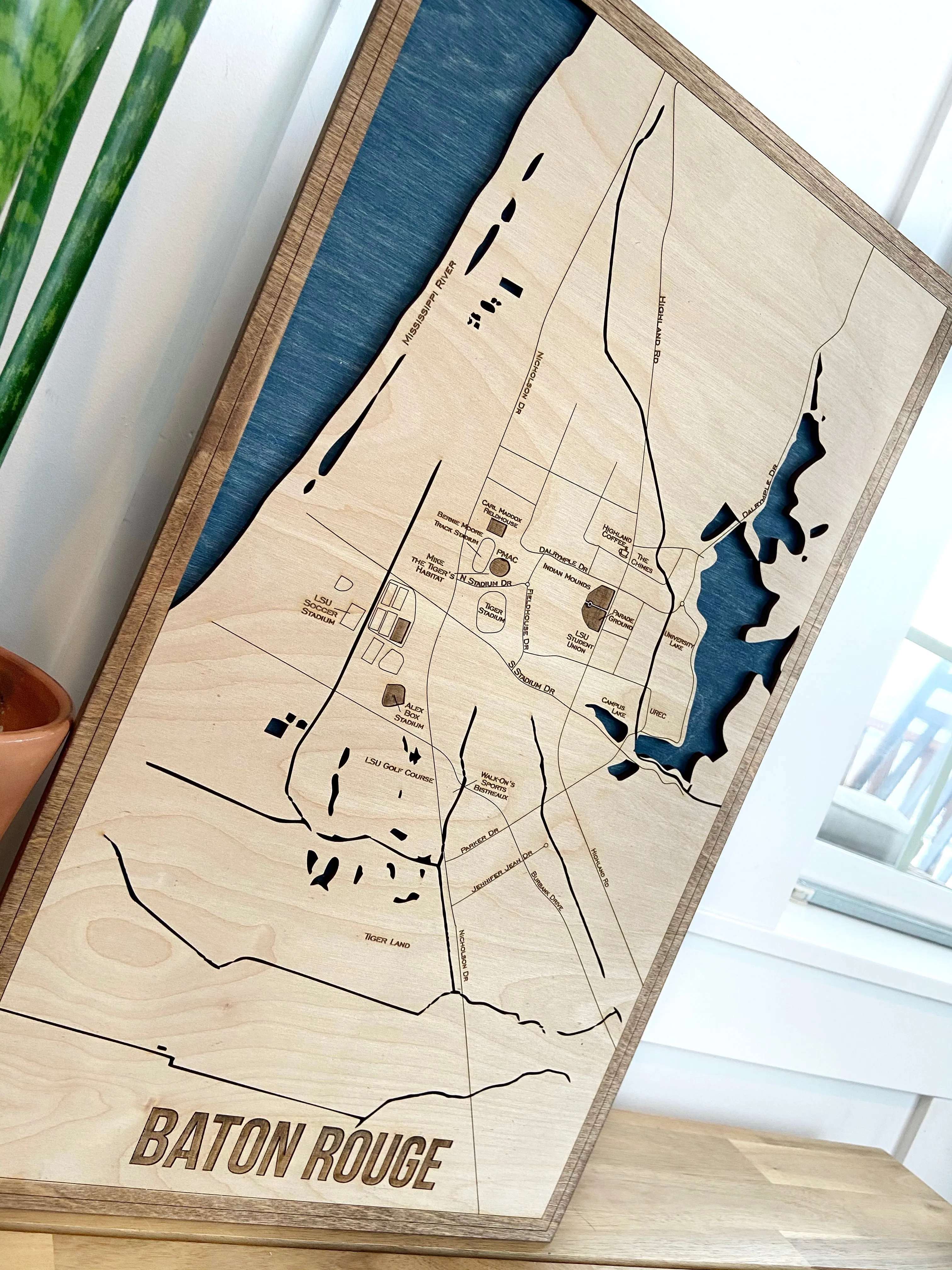 Baton Rouge 3-D Wood Engraved Wood City Map
