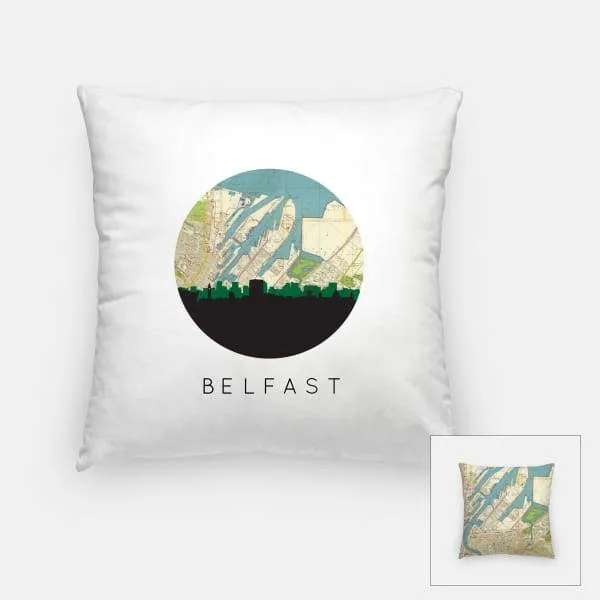 Belfast city skyline with vintage Belfast map