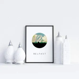 Belfast city skyline with vintage Belfast map