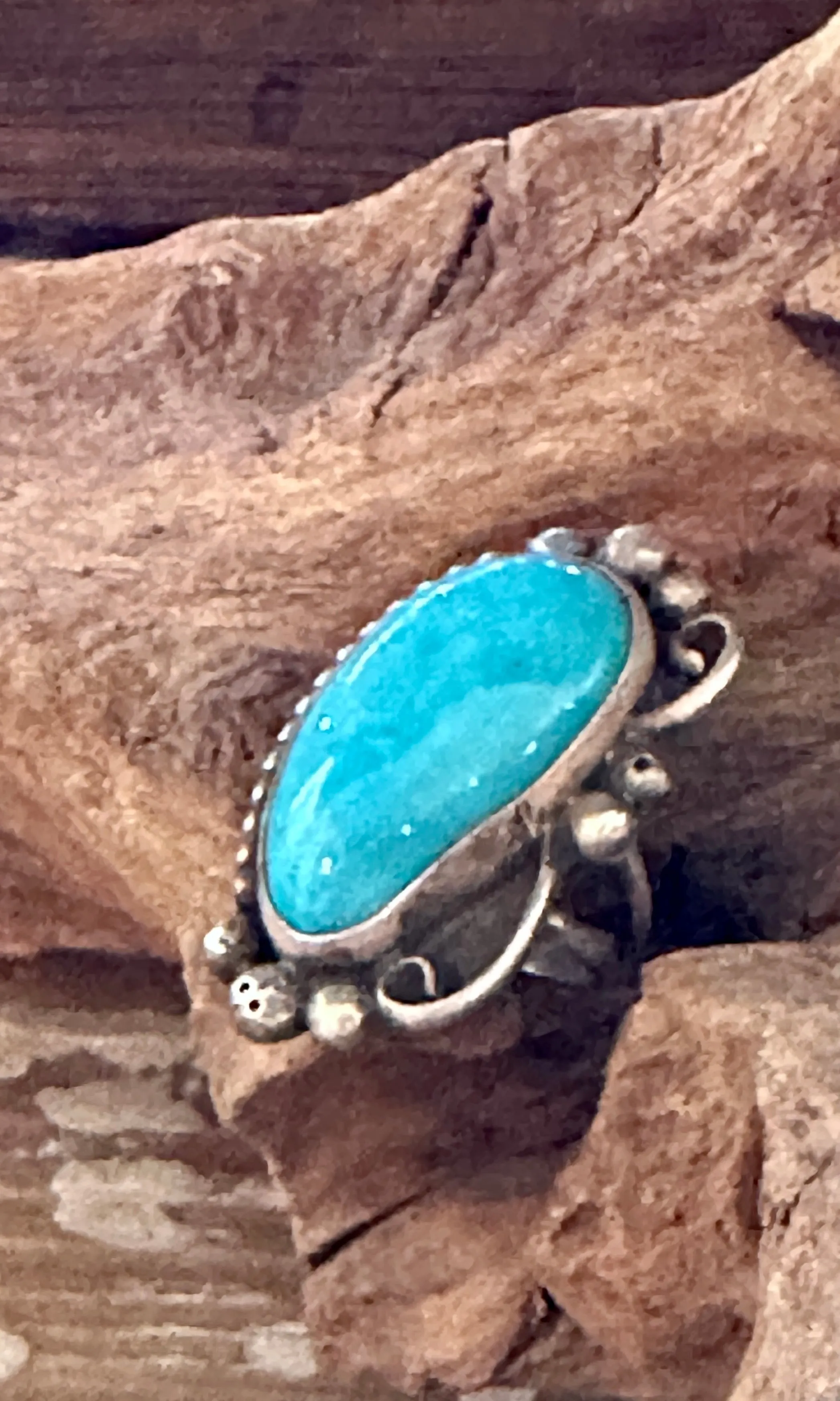 BIG BLUE Vintage AG Turquoise & Sterling Silver Ring • Size 5 1/4