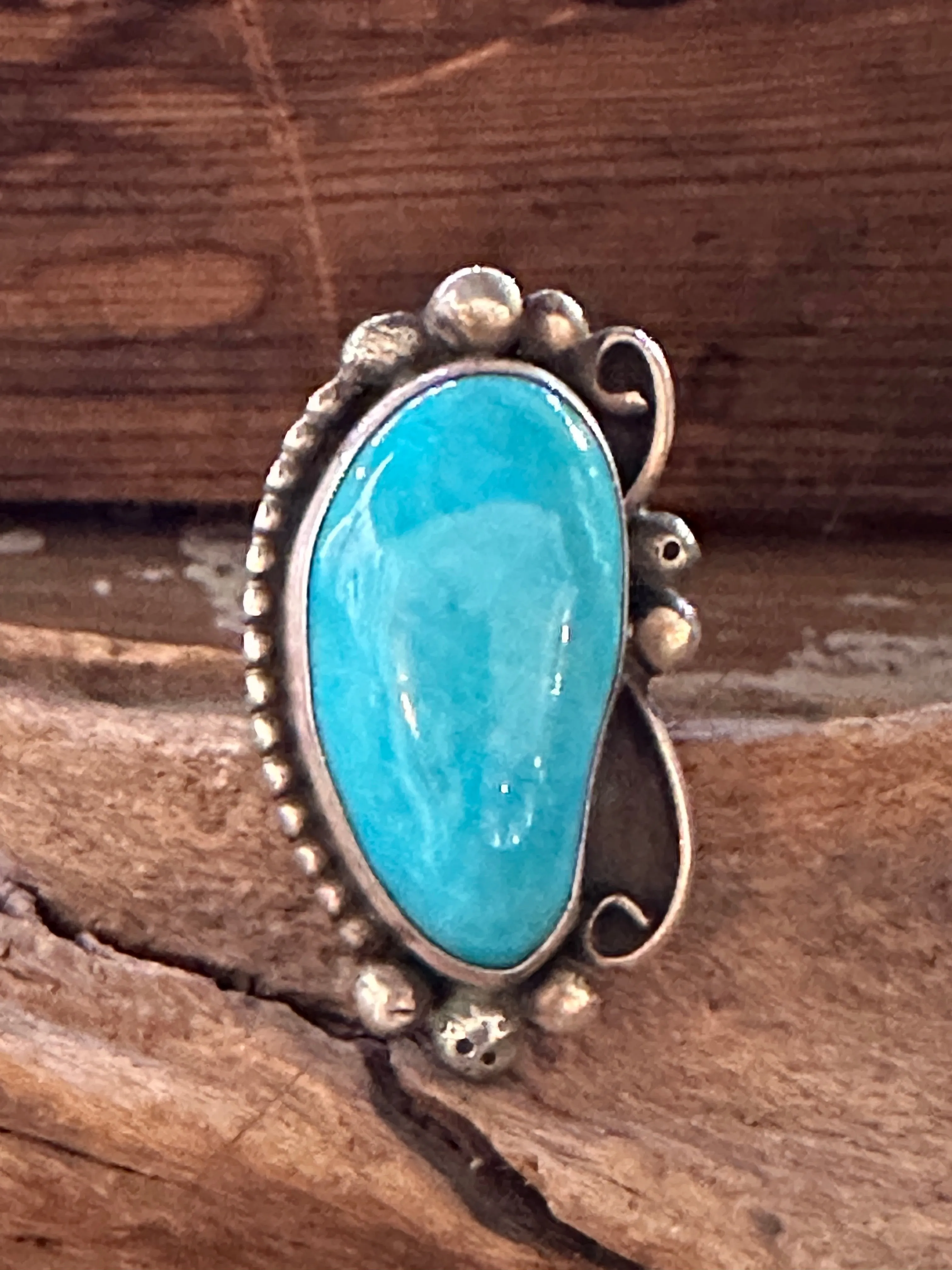 BIG BLUE Vintage AG Turquoise & Sterling Silver Ring • Size 5 1/4
