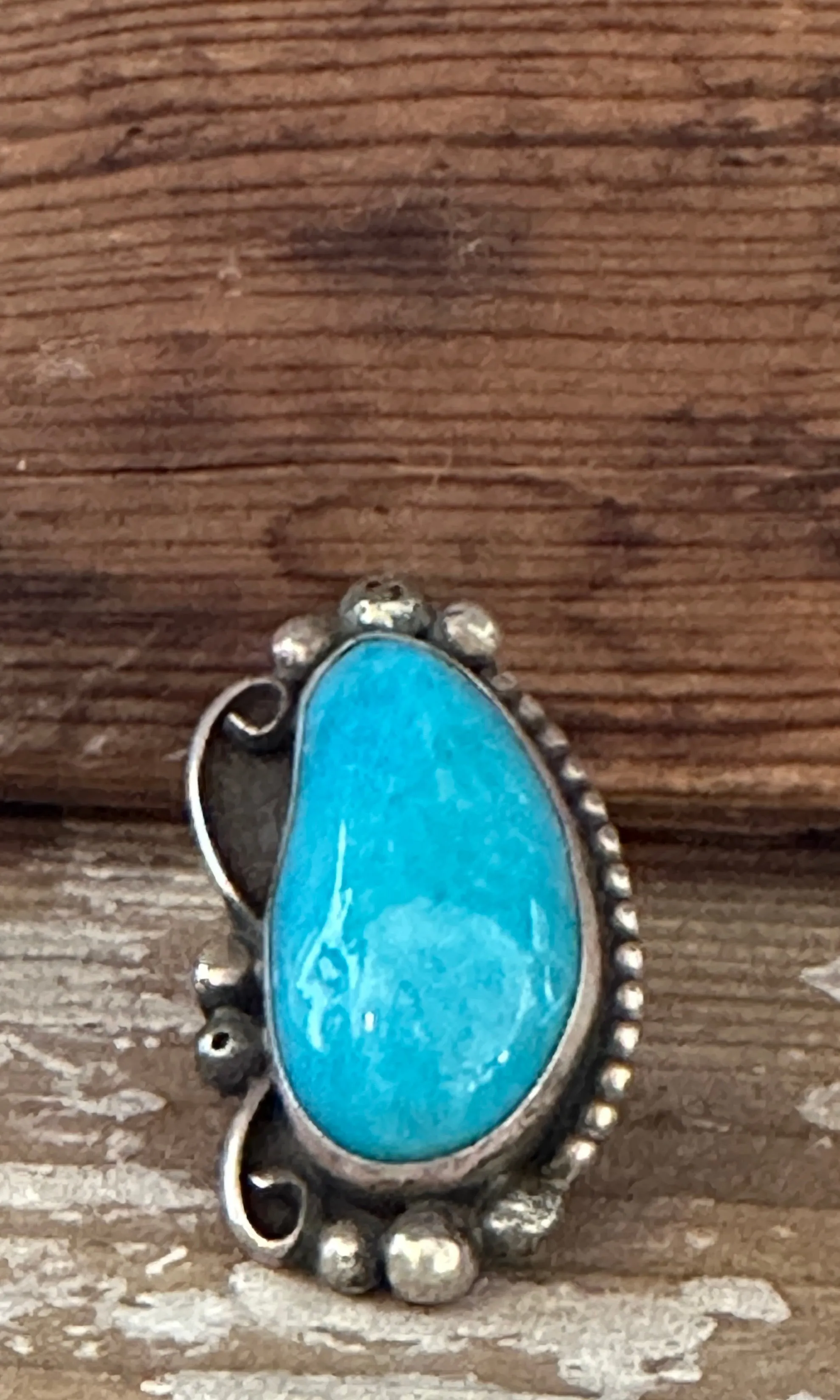 BIG BLUE Vintage AG Turquoise & Sterling Silver Ring • Size 5 1/4