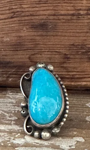 BIG BLUE Vintage AG Turquoise & Sterling Silver Ring • Size 5 1/4