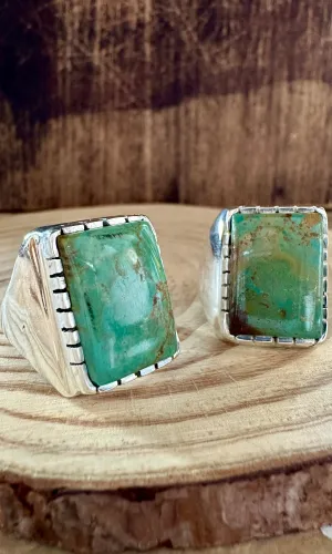 BIG GREEN SQUARE Sterling Silver Turquoise Ring • Multiple Sizes