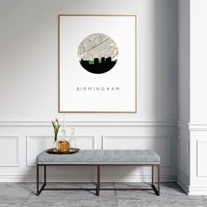 Birmingham Alabama City Skyline Art Print - Vintage Map with Framed or Unframed Options - Multiple Sizes Available