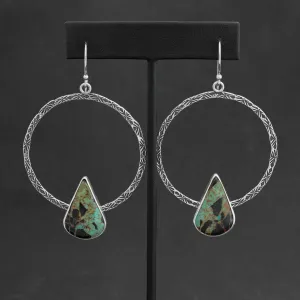 Blackjack Turquoise Hand Stamped Hoop Earrings