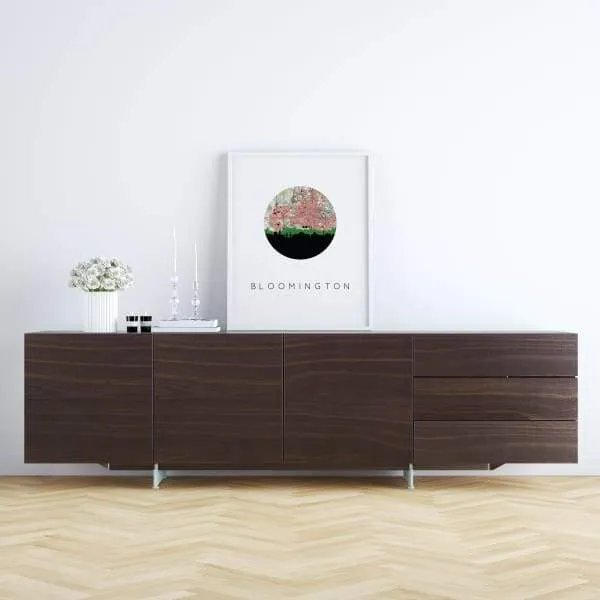 Bloomington city skyline with vintage Bloomington map