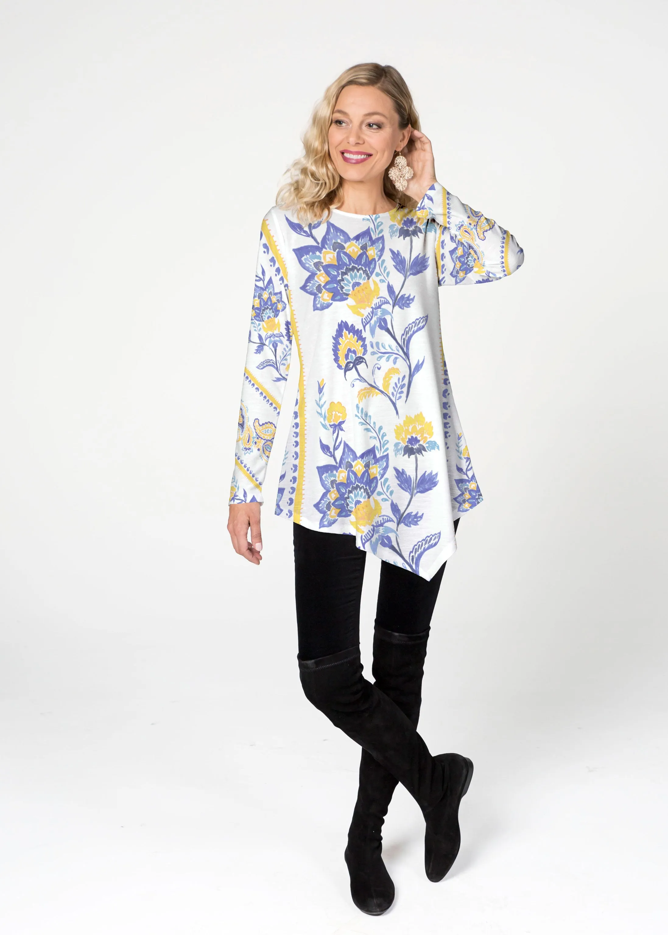 Bohemian Chintz Yellow (7898) ~ Asymmetrical French Terry Tunic