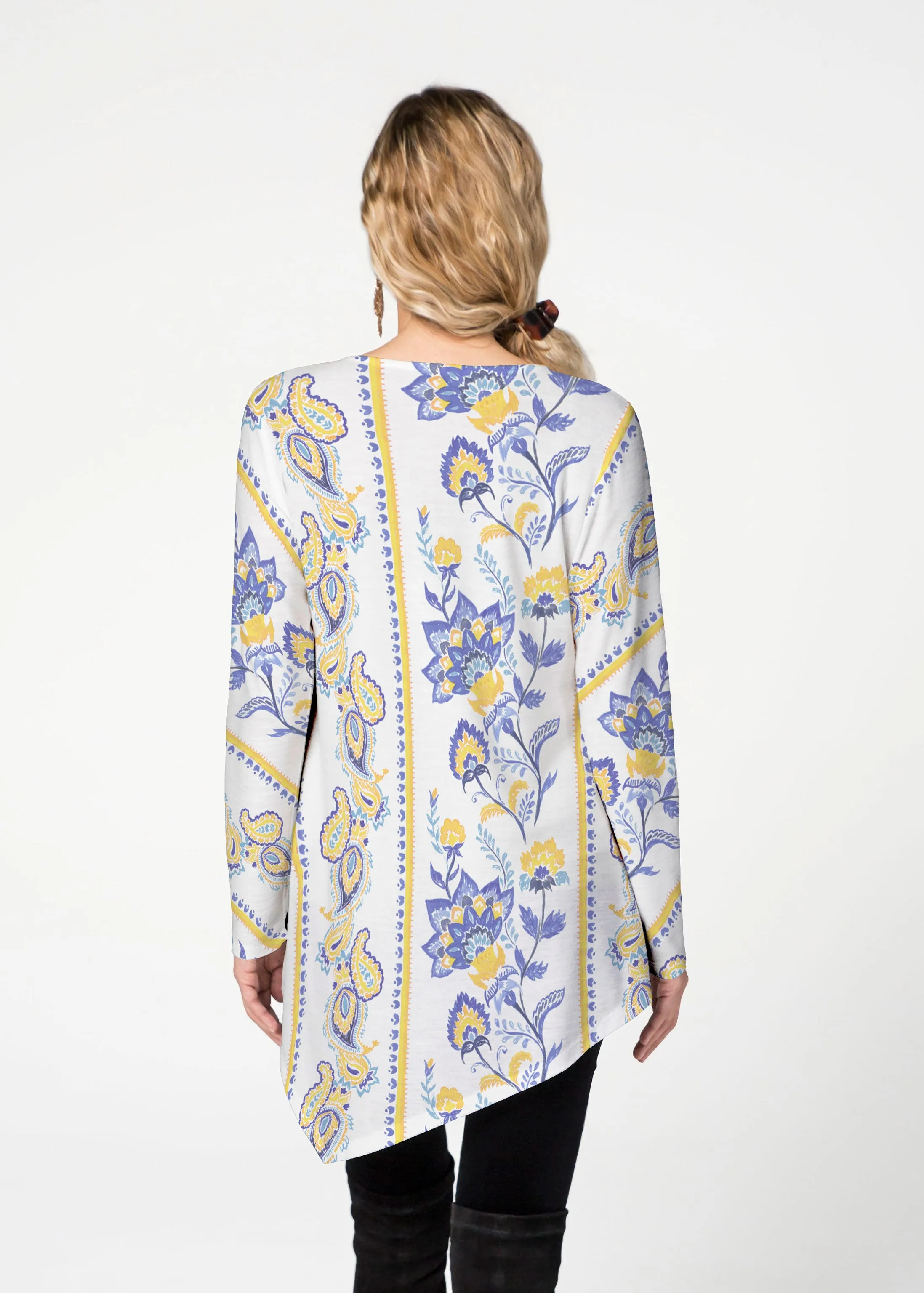 Bohemian Chintz Yellow (7898) ~ Asymmetrical French Terry Tunic