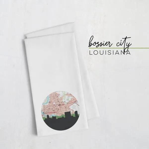Bossier City, Louisiana city skyline with vintage Bossier City map