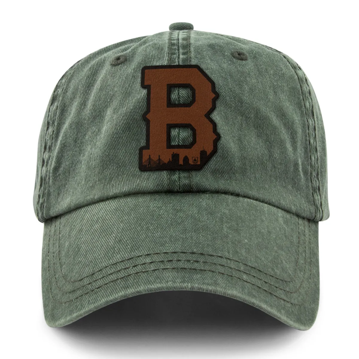 Boston B Skyline Leather Patch Washed Dad Hat