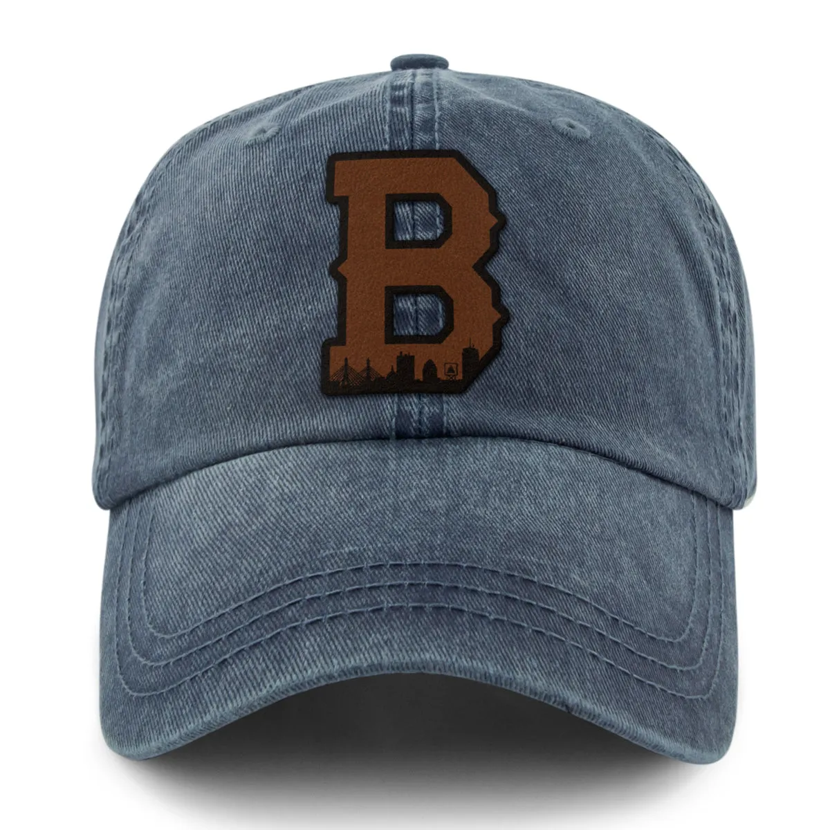 Boston B Skyline Leather Patch Washed Dad Hat