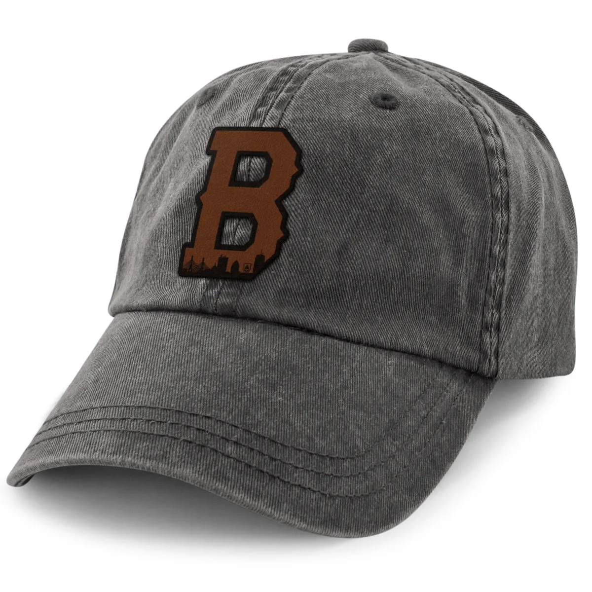Boston B Skyline Leather Patch Washed Dad Hat