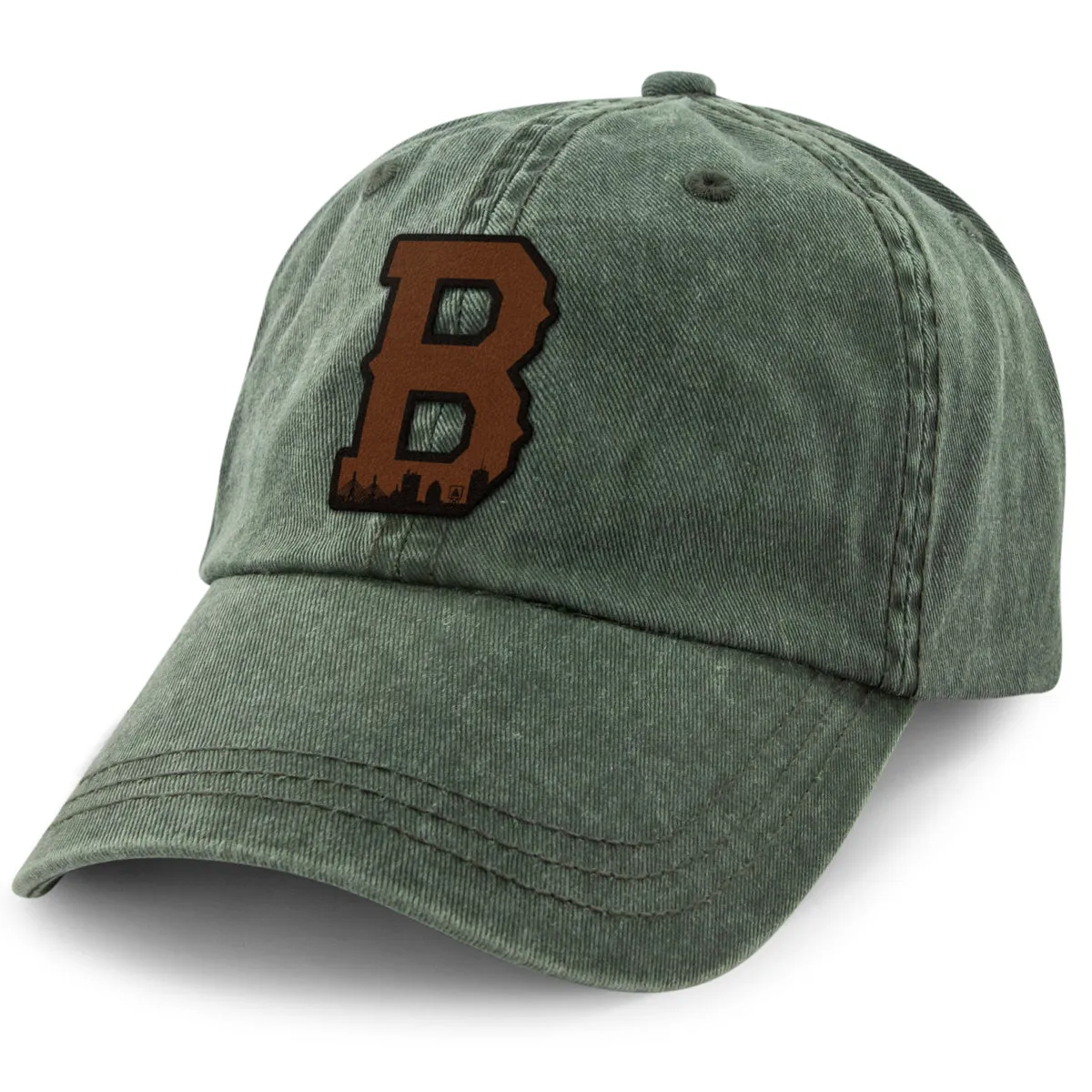 Boston B Skyline Leather Patch Washed Dad Hat
