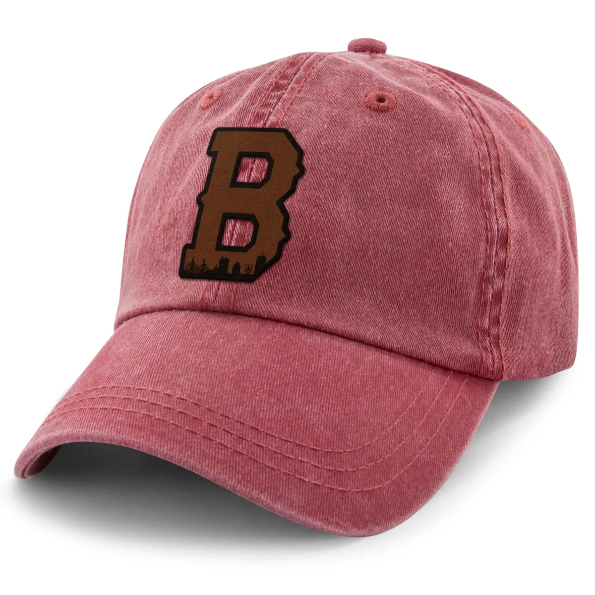 Boston B Skyline Leather Patch Washed Dad Hat