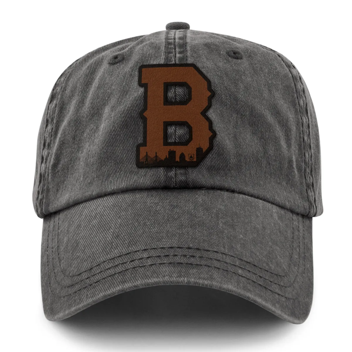 Boston B Skyline Leather Patch Washed Dad Hat