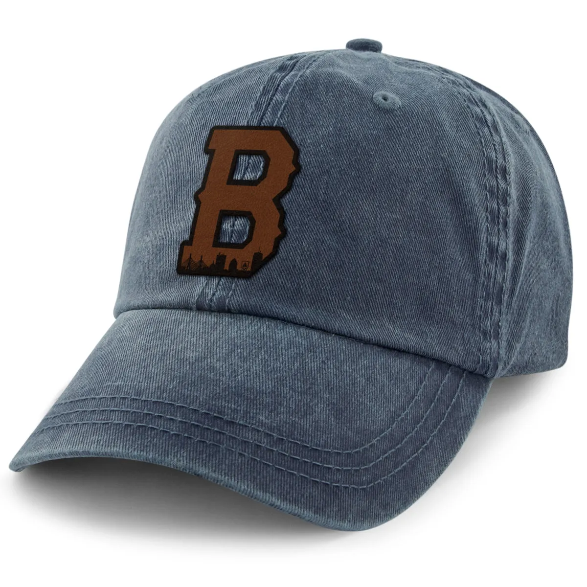 Boston B Skyline Leather Patch Washed Dad Hat