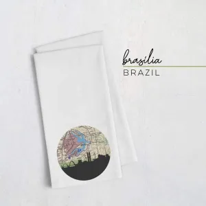 Brasilia, Brazil city skyline with vintage Brasilia map