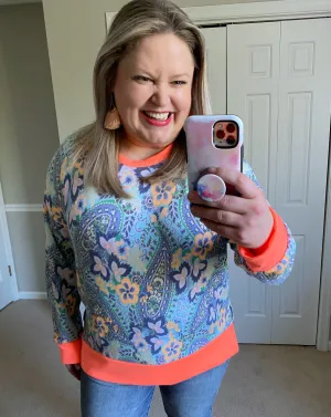 Bright Paisley Floral Pullover