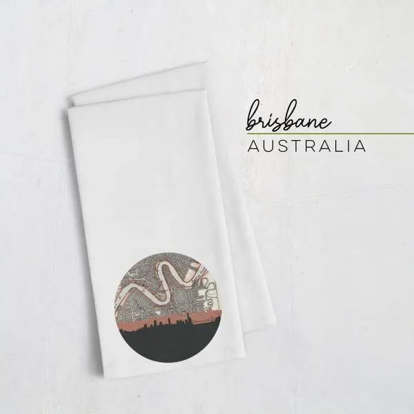 Brisbane, Australia city skyline with vintage Brisbane map