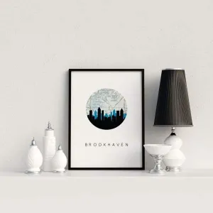 Brookhaven, Georgia city skyline with vintage Brookhaven map