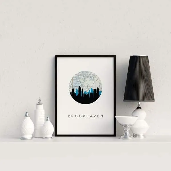 Brookhaven, Georgia city skyline with vintage Brookhaven map