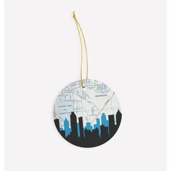Brookhaven, Georgia city skyline with vintage Brookhaven map