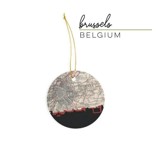 Brussels city skyline with vintage Brussels map