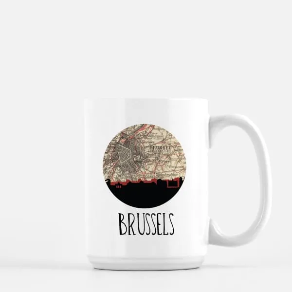 Brussels city skyline with vintage Brussels map