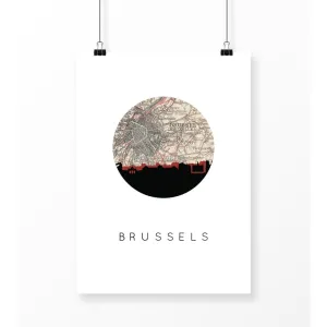 Brussels city skyline with vintage Brussels map