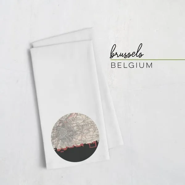 Brussels city skyline with vintage Brussels map