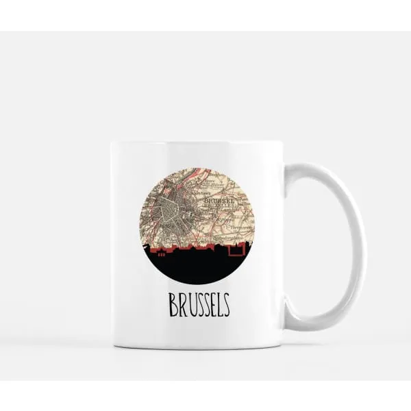 Brussels city skyline with vintage Brussels map