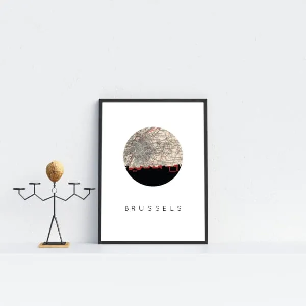 Brussels city skyline with vintage Brussels map