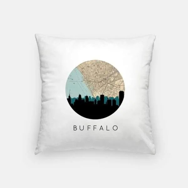 Buffalo, New York city skyline with vintage Buffalo map