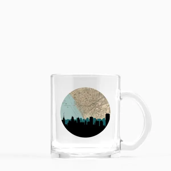 Buffalo, New York city skyline with vintage Buffalo map